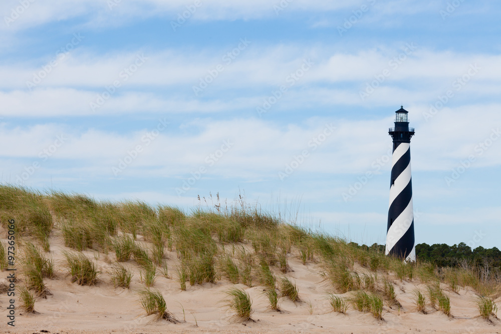 Obraz premium Cape Hatteras Lighthouse seen from beach NC USA