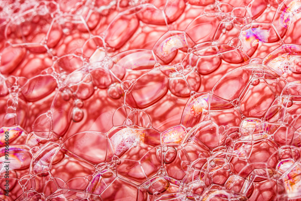 Red background texture of soap bubbles closeup. Red background texture of soap bubbles closeup.