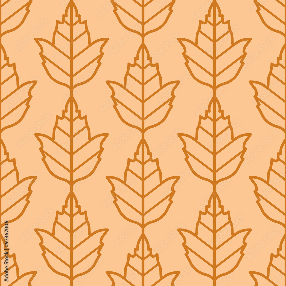 Viburnum leaves seamless vector pattern. Vintage style and colors (orange). Wrapping paper design.