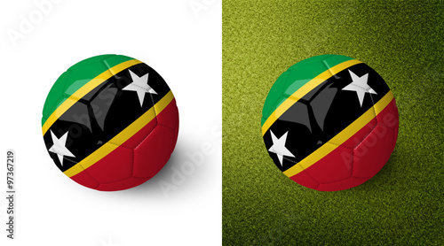 3d realistic soccer ball with the flag of Saint Kitts and Nevis on it isolated on white background and on green soccer field. See whole set for other countries.  