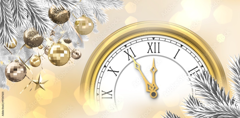 Composite image of christmas tree and clock