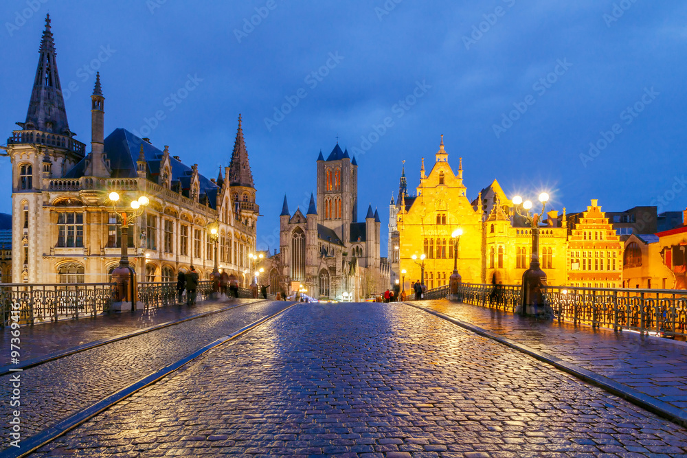 Belgium. Gent at night.