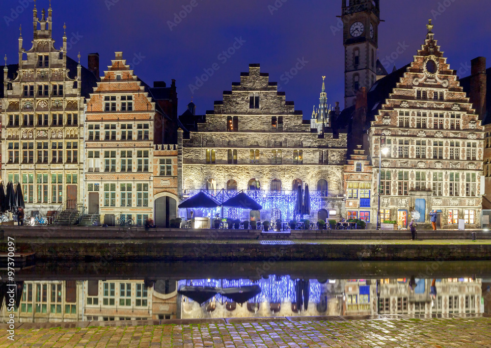 Fototapeta premium Gent. View of the old city at night.