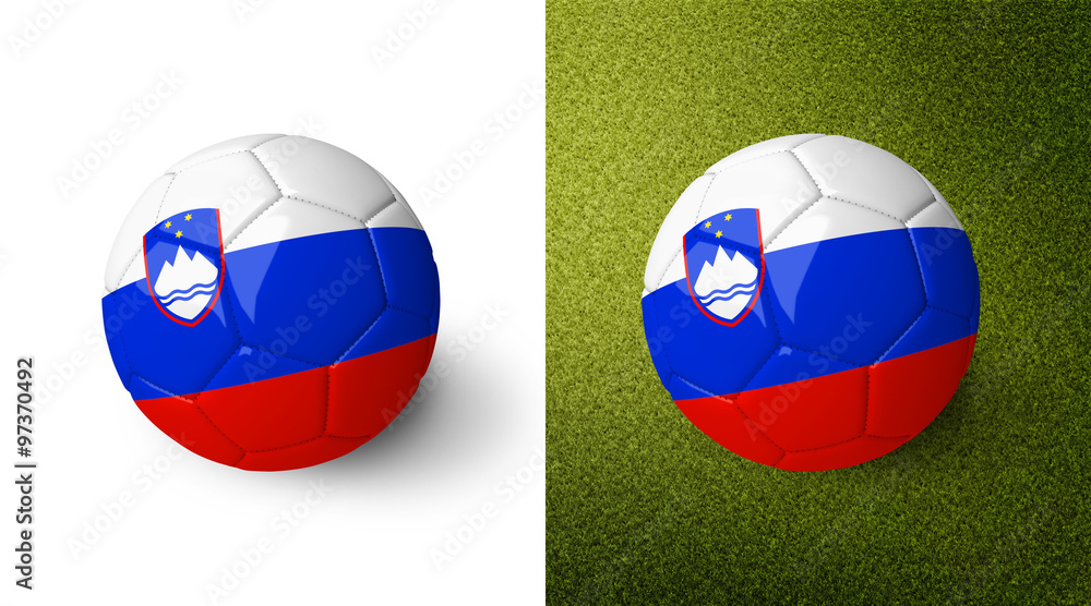 3d realistic soccer ball with the flag of Slovenia on it isolated on white background and on green soccer field. See whole set for other countries.
3d realistic soccer ball with the flag of Slovenia on it isolated on white background and on green soccer field. See whole set for other countries.
