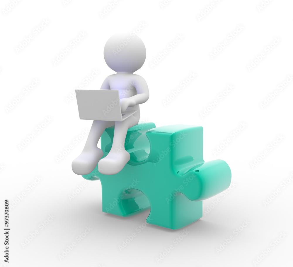 Laptop and pieces of puzzle. Laptop and pieces of puzzle.