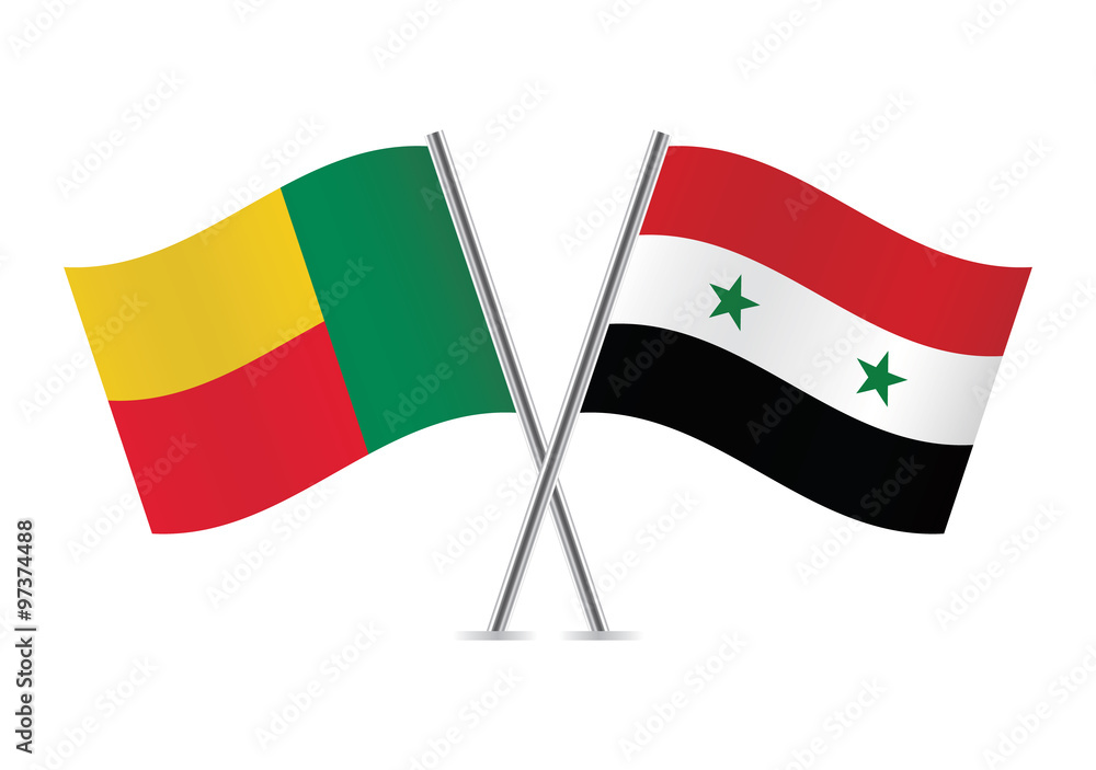 Benin and Syria flags. Vector illustration. Benin and Syria flags. Vector illustration.