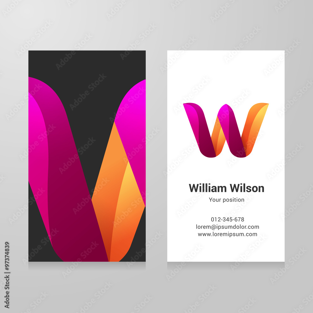 Modern letter w twisted Business card template