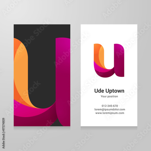 Modern letter u twisted Business card template