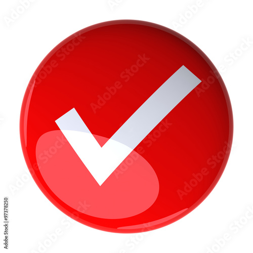 Red Check Mark Button. Digitally generated 3d image.