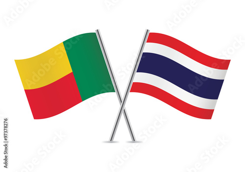 Benin and Thailand flags. Vector illustration.