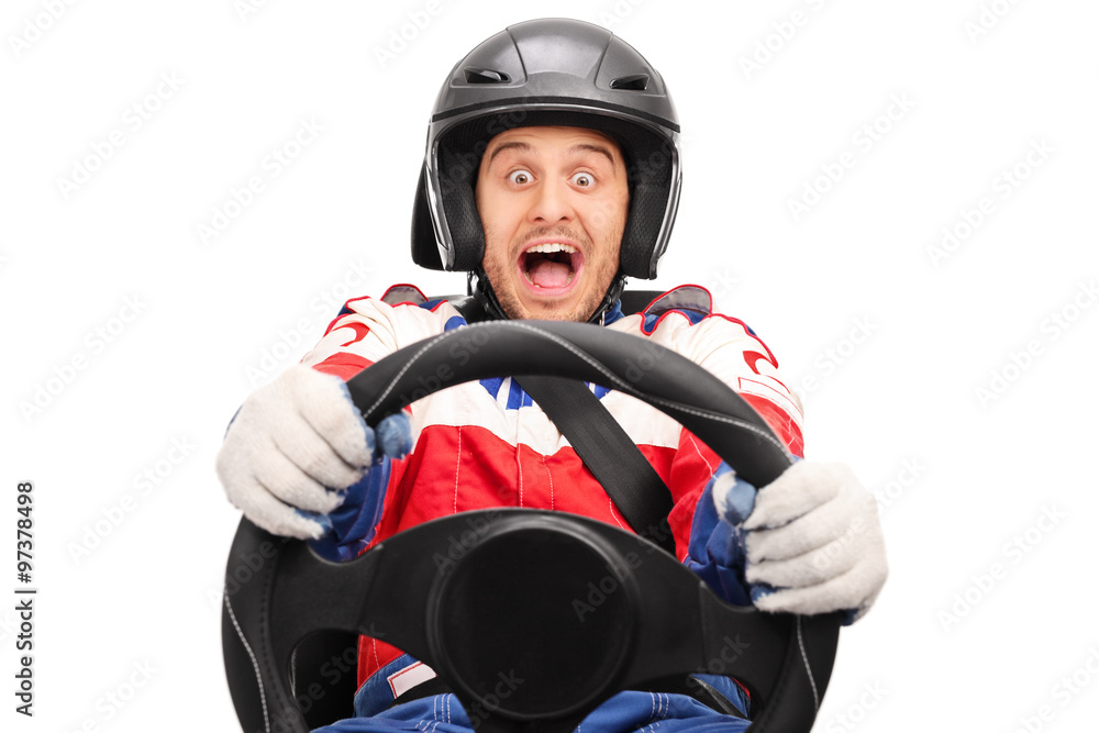 Excited car racer driving very fast Excited car racer driving very fast