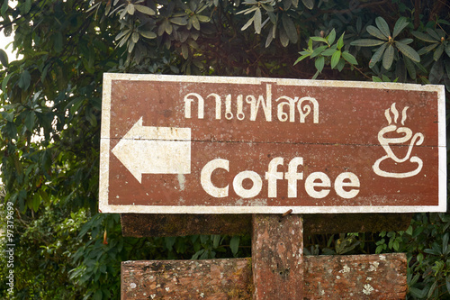 Signs tell the way to coffee