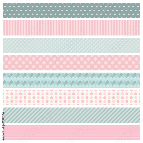 Set Deko Bordüren Vintage Rosa und Grün