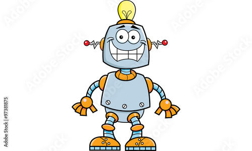 Cartoon illustration of a smiling robot.