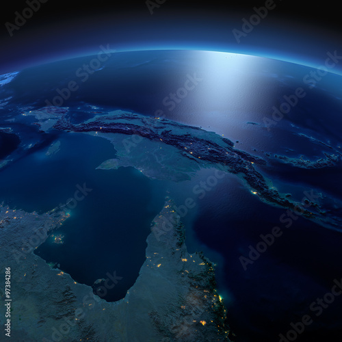 Detailed Earth. Australia and Papua New Guinea on a moonlit nigh photo