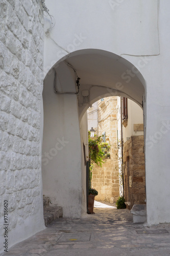 Narrow and covered alley in the old town of Polignano a Mare - Apulia, Italy