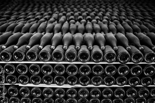 Bottle of wine in wine cellar