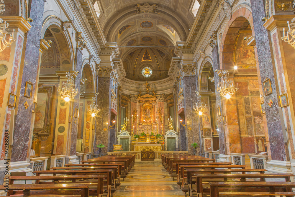 Rome - The main nave of baroque church Chiesa di Santa Maria in Via.