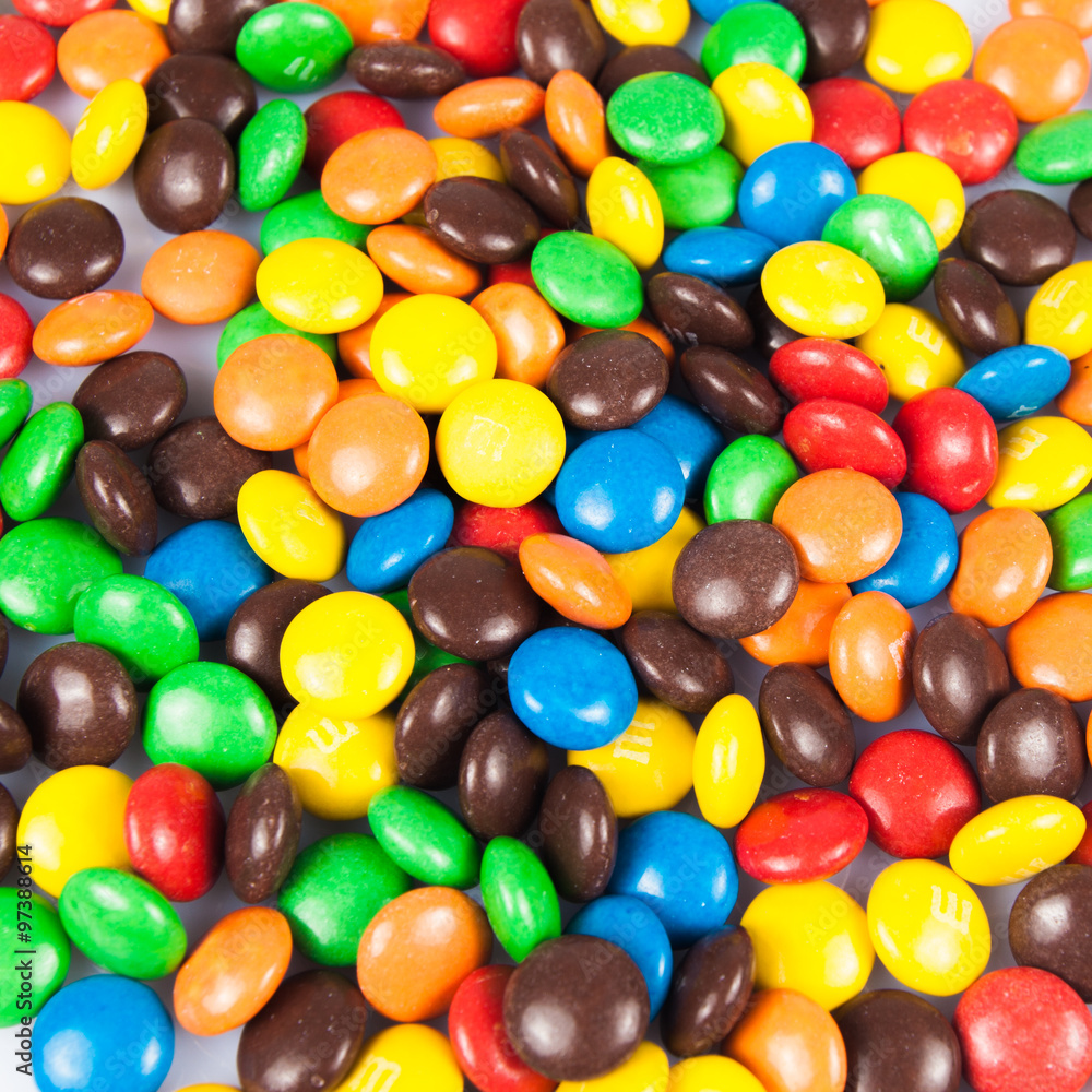 Close up of a pile of colorful chocolate coated candy . color ca Close up of a pile of colorful chocolate coated candy . color ca