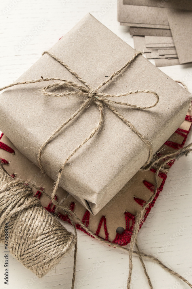 present wrapped with crafts paper present wrapped with crafts paper