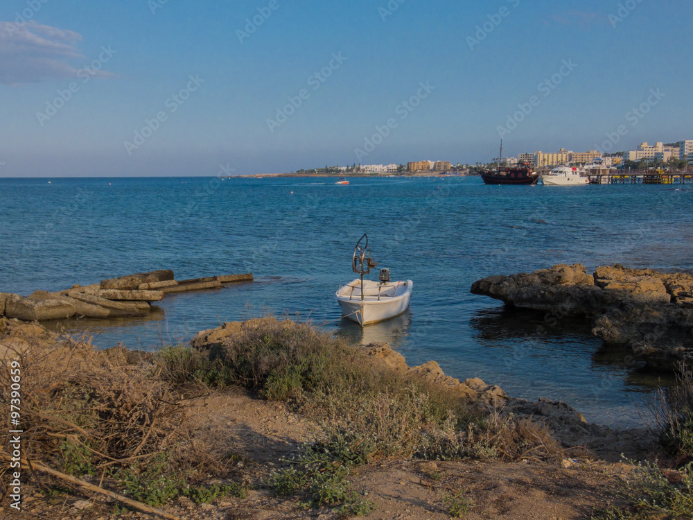 Fishing boat on a Protaras beach, Mediterranean sea, Cyprus