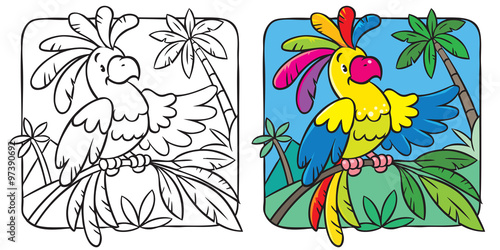 Little funny parrot coloring book