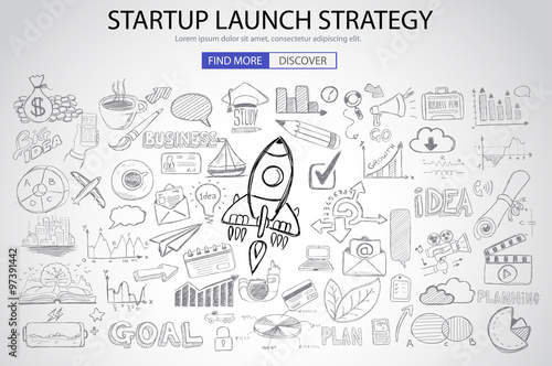 Strartup Launch Strategy Concept with Doodle design style