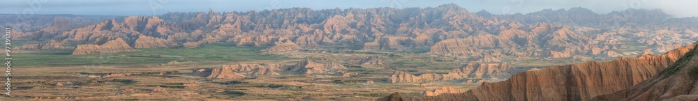 Misty Morning Panorama of the Pinnacles in Badlands National Park Misty Morning Panorama of the Pinnacles in Badlands National Park