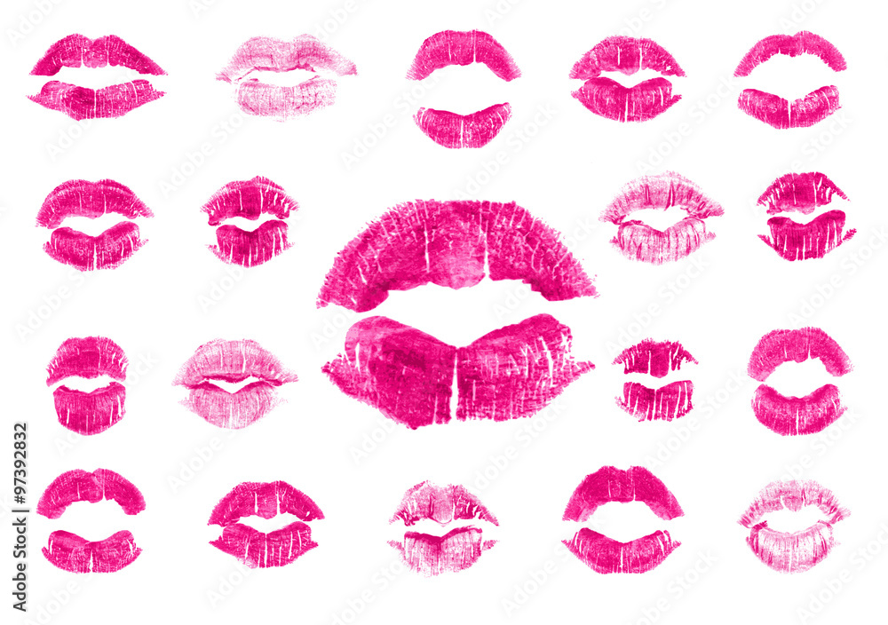 Set of 19 imprint of pink lipstick. Set of 19 imprint of pink lipstick.