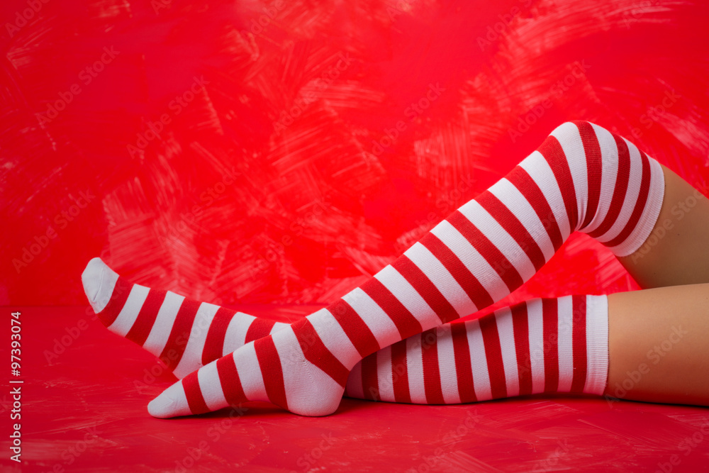 Woman in red and white striped socks Woman in red and white striped socks