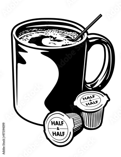 Coffee Mug & Creamer Cups.Black and white vector illustration of a coffee mug & creamer cups.