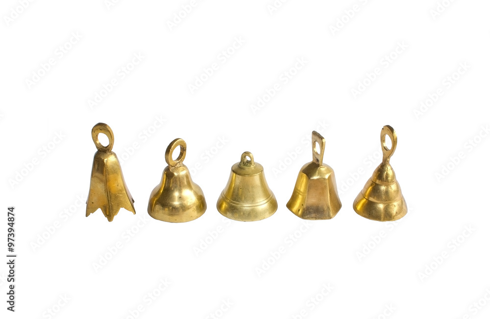 Brass bells Christmas decorations isolated on white Brass bells Christmas decorations isolated on white