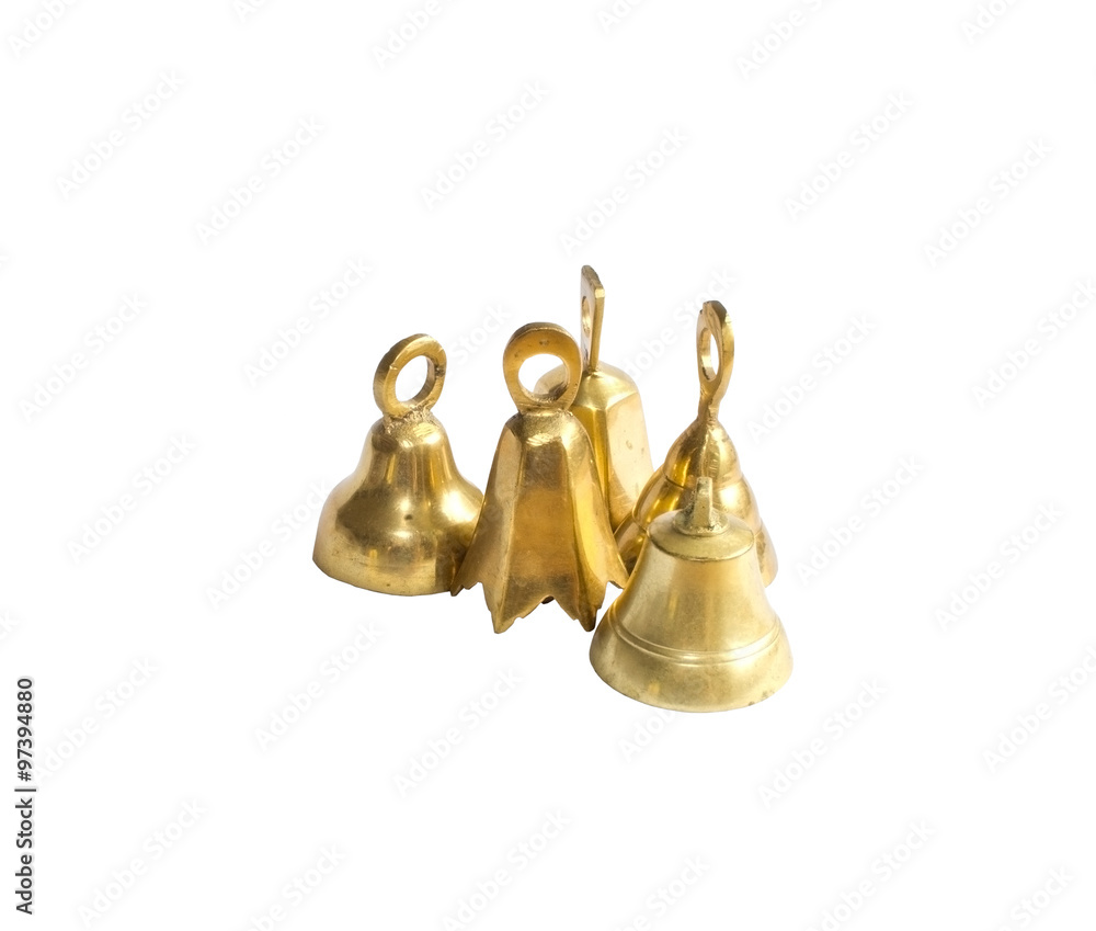 Brass bells Christmas decorations isolated on white Brass bells Christmas decorations isolated on white