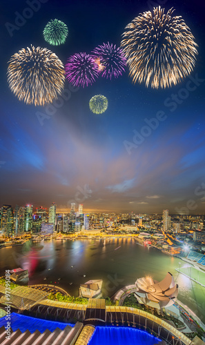 Beautiful fireworks in Marina Bay, Singapore