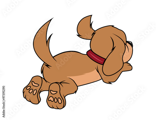 cartoon vector illustration of a dog fluffy backview 2