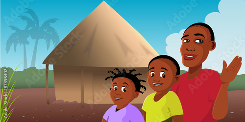 cartoon vector illustration of an African family welcoming