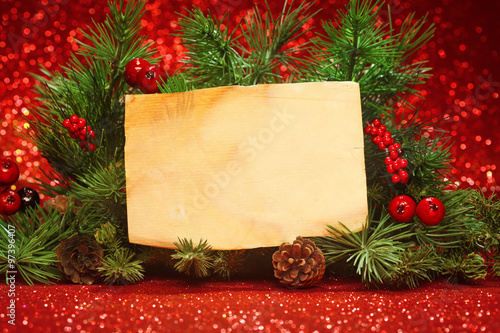 Christmas tree banches with blank note
