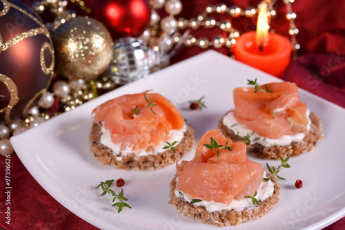 Holiday appetizer canapes salmon