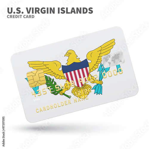 Credit card with U.S. Virgin Islands flag background for bank, presentations and business. Isolated on white