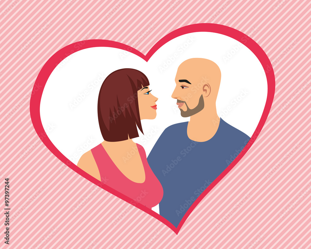 illustration of a couple in love in a heart shape box. template for a card illustration of a couple in love in a heart shape box. template for a card