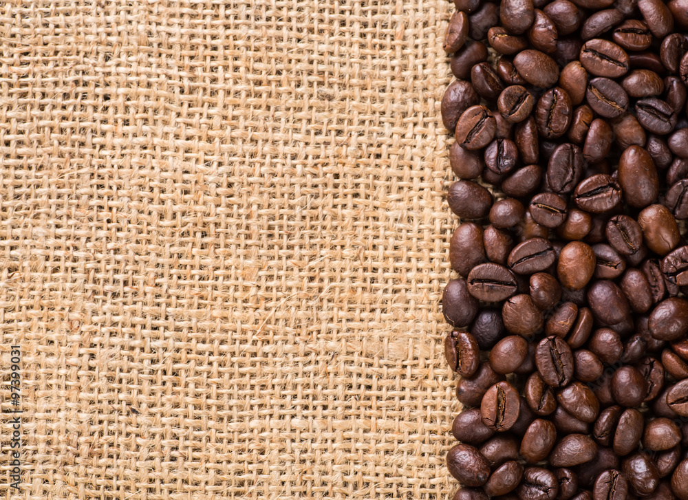 Canvas and Coffee Beans. Photo Background. Copy Space Collection Canvas and Coffee Beans. Photo Background. Copy Space Collection