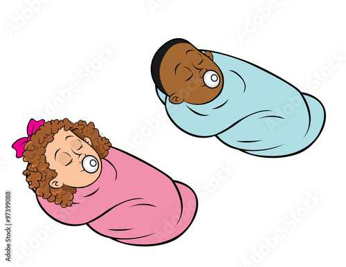 cartoon vector illustration of babies bundled girl boy