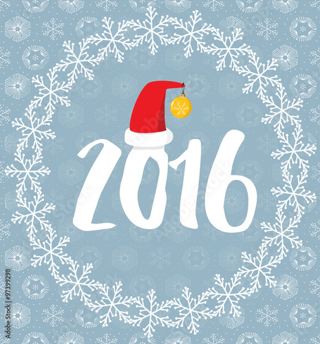 2016 covered with snowflakes on snowy background