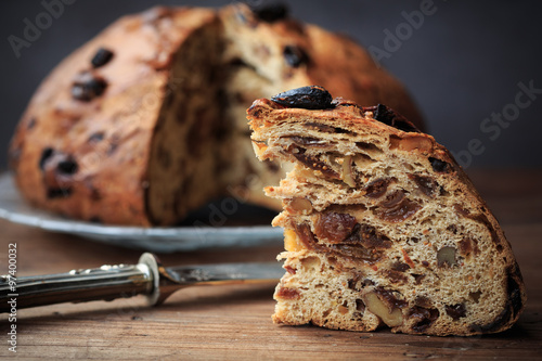 Bisciola, traditional nuts and figs bread for Christmas of Valtellina valley, Italy photo