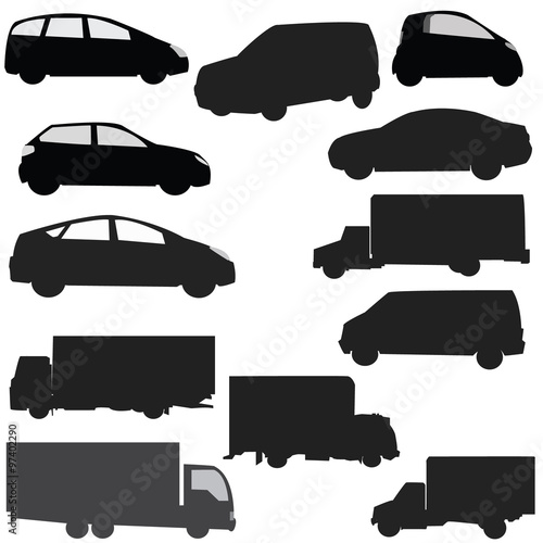 Collection silhouette of car on a white background