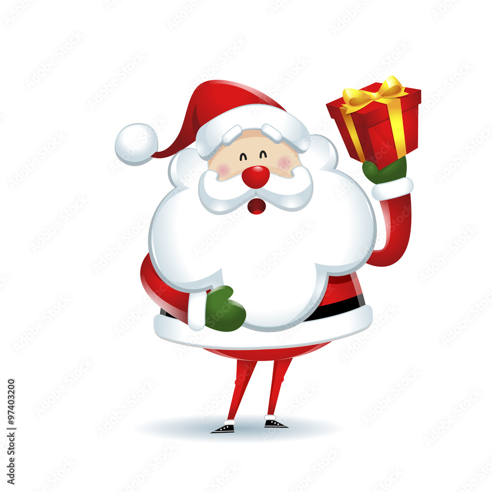 Santa Claus showing gift box on white background Santa Claus showing gift box on white background