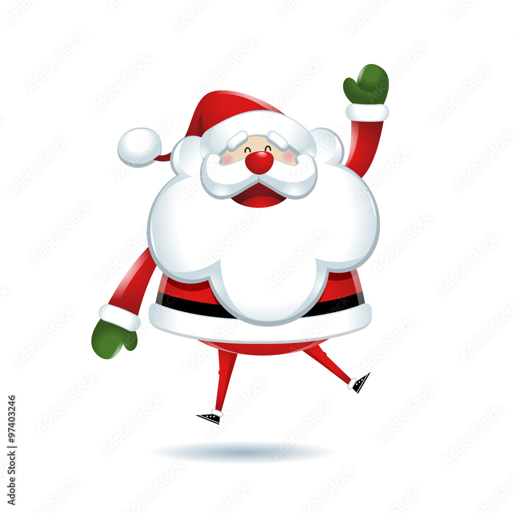 Santa Claus jumps of happiness in white background Santa Claus jumps of happiness in white background