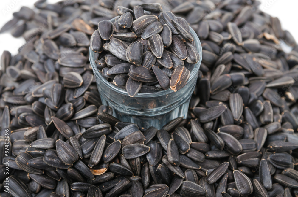Sunflower seeds and faceted glass Sunflower seeds and faceted glass