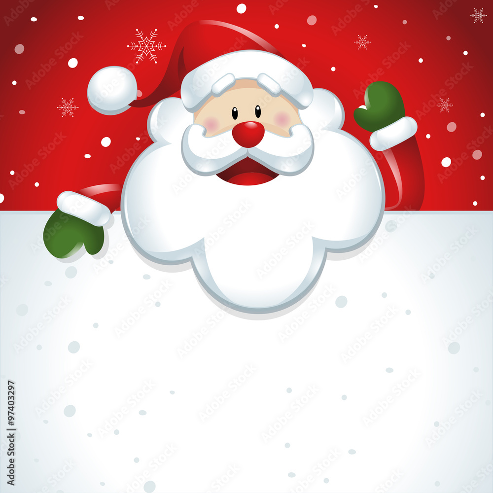 Santa Claus with big white sign in red background Santa Claus with big white sign in red background