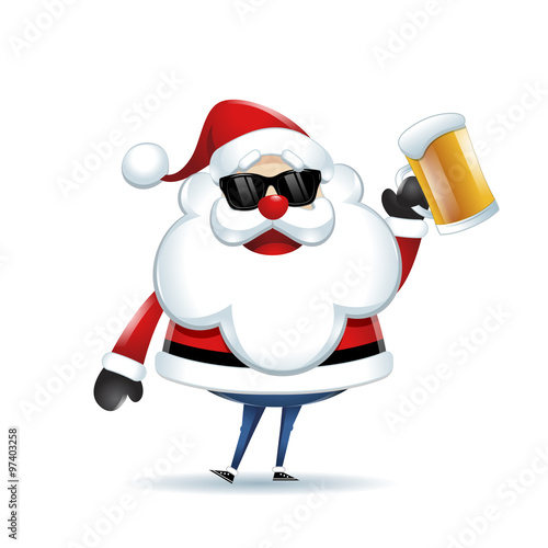 Santa Claus with a beer celebrating